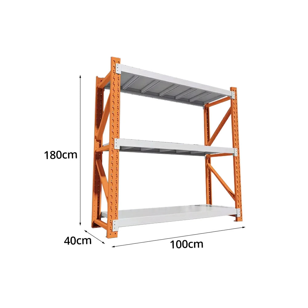 GROVIA 3-Tier 100/120cm Storage Shelving Rack, Heavy-Duty Steel Frame, Screw-Free Assembly, Stable Triangular Support - White&Orange
