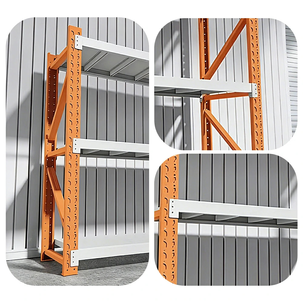 GROVIA 3-Tier 100/120cm Storage Shelving Rack, Heavy-Duty Steel Frame, Screw-Free Assembly, Stable Triangular Support - White&Orange