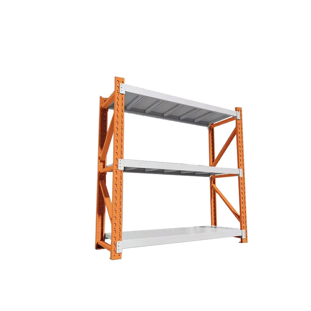 GROVIA 3-Tier 100/120cm Storage Shelving Rack, Heavy-Duty Steel Frame, Screw-Free Assembly, Stable Triangular Support - White&Orange