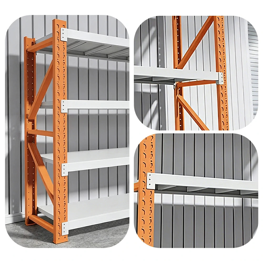 GROVIA 4-Tier 100/120cm Storage Shelving Rack, Heavy-Duty Steel Frame, Screw-Free Assembly, Stable Triangular Support - White&Orange