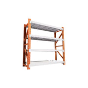 GROVIA 4-Tier 100/120cm Storage Shelving Rack, Heavy-Duty Steel Frame, Screw-Free Assembly, Stable Triangular Support - White&Orange