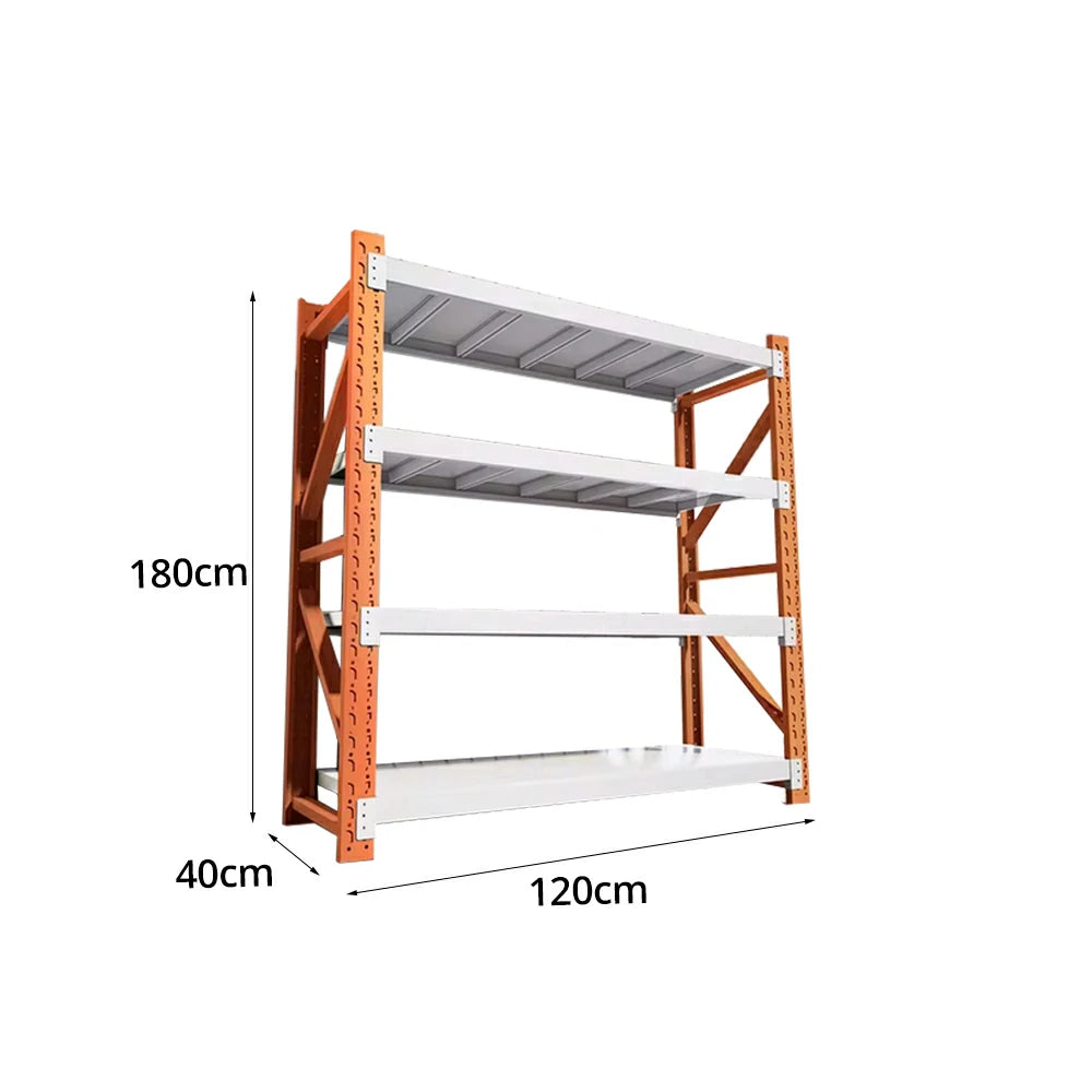 GROVIA 4-Tier 100/120cm Storage Shelving Rack, Heavy-Duty Steel Frame, Screw-Free Assembly, Stable Triangular Support - White&Orange