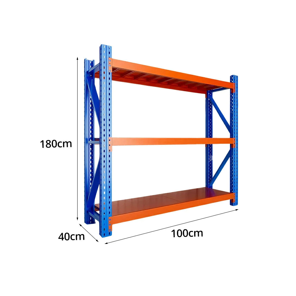 GROVIA 3-Tier 100/120cm Storage Shelving Rack, Heavy-Duty Steel Frame, Screw-Free Assembly, Stable Triangular Support - Blue&Orange