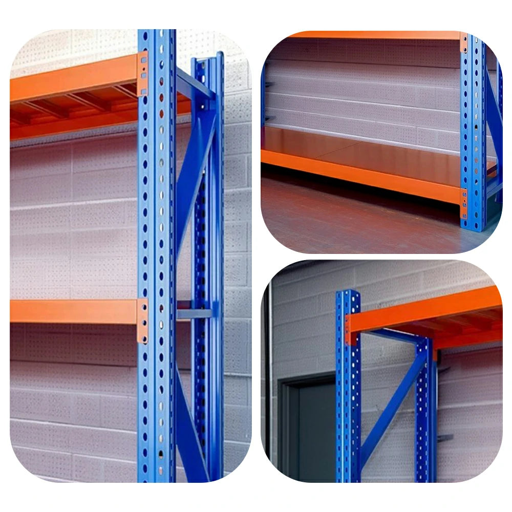 GROVIA 3-Tier 100/120cm Storage Shelving Rack, Heavy-Duty Steel Frame, Screw-Free Assembly, Stable Triangular Support - Blue&Orange