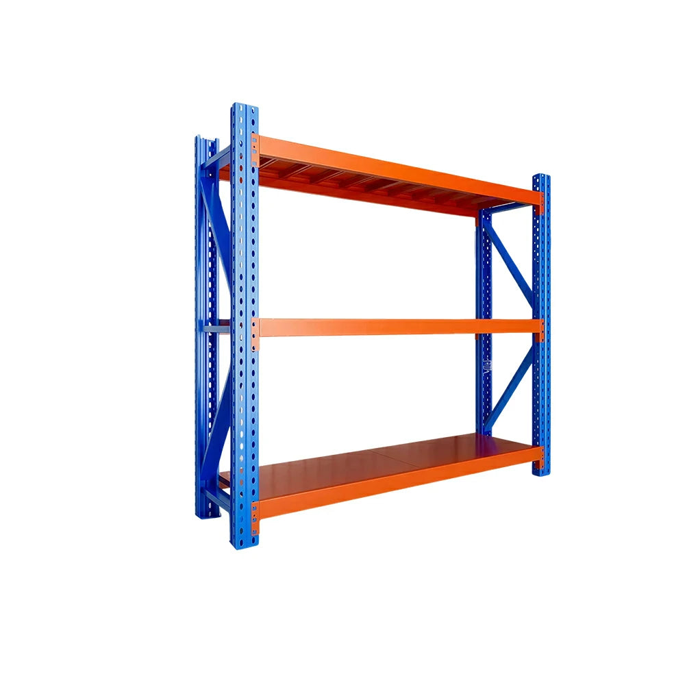 GROVIA 3-Tier 100/120cm Storage Shelving Rack, Heavy-Duty Steel Frame, Screw-Free Assembly, Stable Triangular Support - Blue&Orange