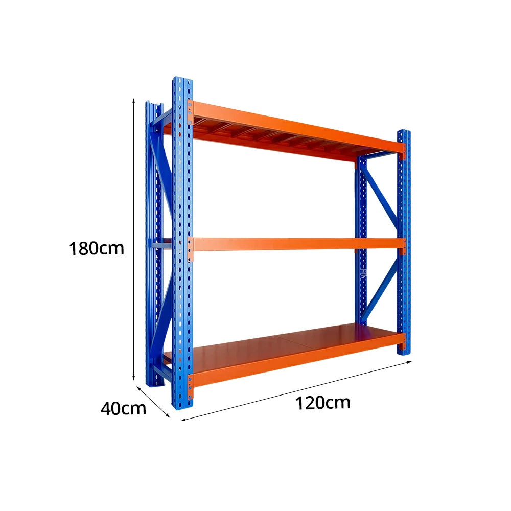 GROVIA 3-Tier 100/120cm Storage Shelving Rack, Heavy-Duty Steel Frame, Screw-Free Assembly, Stable Triangular Support - Blue&Orange