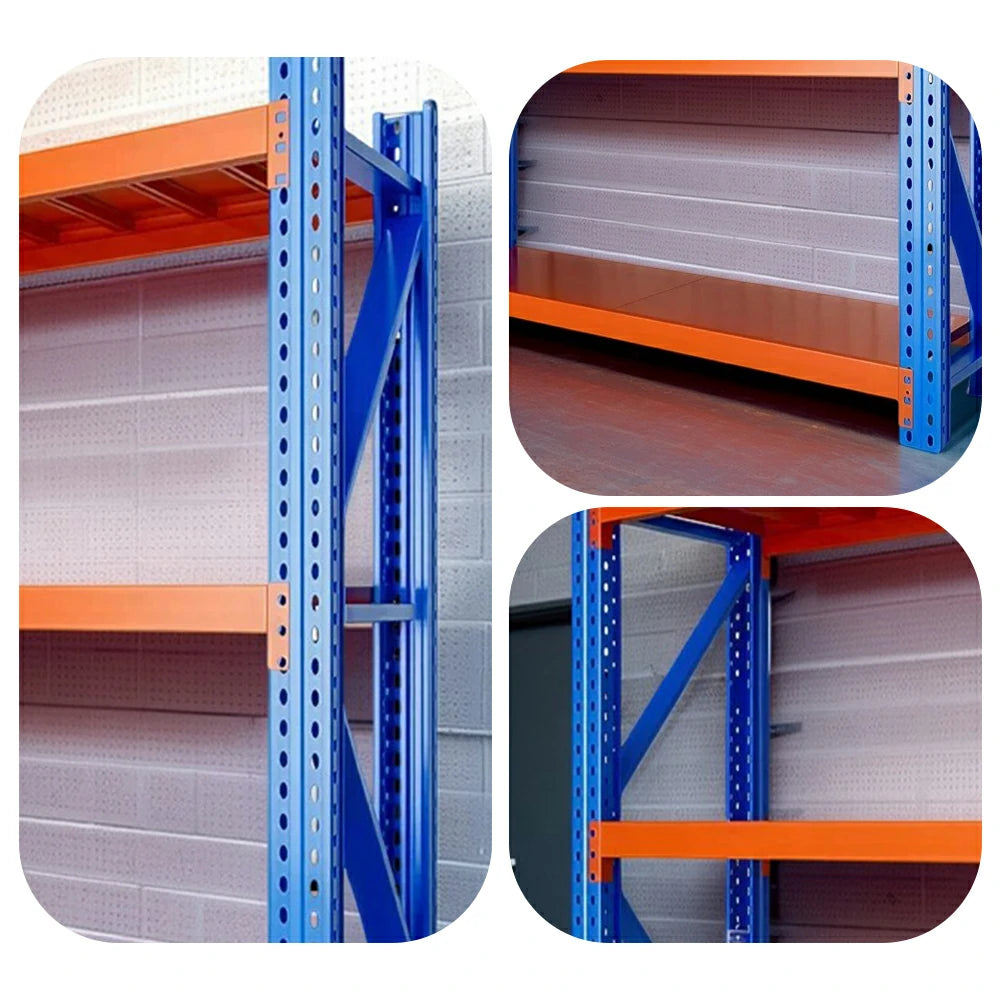 GROVIA 4-Tier 100/120cm Storage Shelving Rack, Heavy-Duty Steel Frame, Screw-Free Assembly, Stable Triangular Support - Blue&Orange