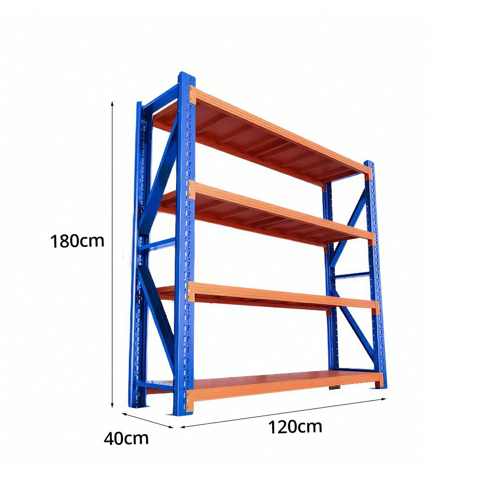 GROVIA 4-Tier 100/120cm Storage Shelving Rack, Heavy-Duty Steel Frame, Screw-Free Assembly, Stable Triangular Support - Blue&Orange