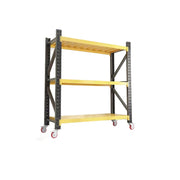 GROVIA 3-Tier 100/120cm Storage Shelving Rack, Screw-Free Steel Frame, Swivel Castors with Brakes, Stable Design - Black&Yellow