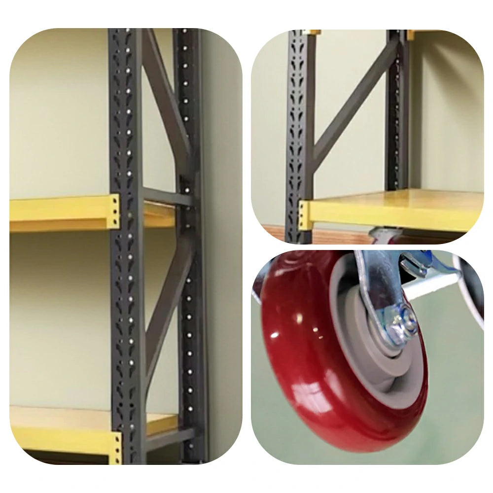 GROVIA 4-Tier 100/120cm Storage Shelving Rack, Screw-Free Steel Frame, Swivel Castors with Brakes, Stable Design - Black&Yellow