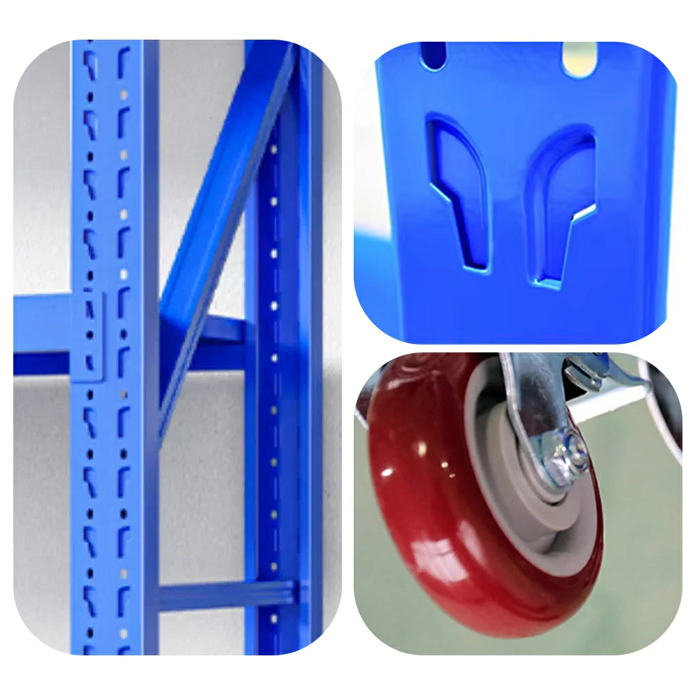GROVIA 3-Tier 100/120cm Storage Shelving Rack, Screw-Free Steel Frame, Swivel Castors with Brakes, Stable Design - Blue