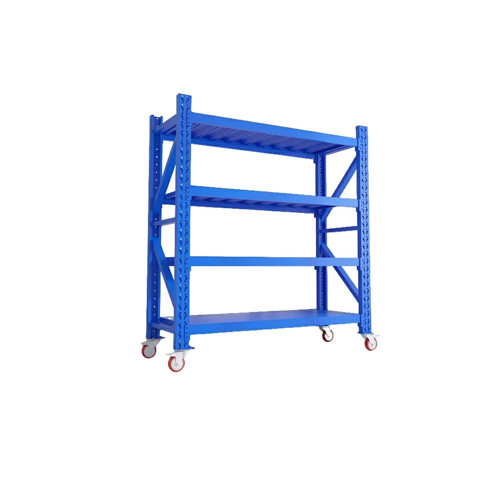 GROVIA 4-Tier 100/120cm Storage Shelving Rack, Screw-Free Steel Frame, Swivel Castors with Brakes, Stable Design - Blue