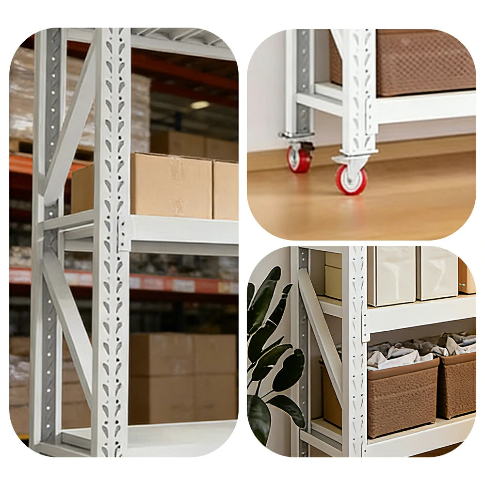 GROVIA 3-Tier 100/120cm Storage Shelving Rack, Screw-Free Steel Frame, Swivel Castors with Brakes, Stable Design - White