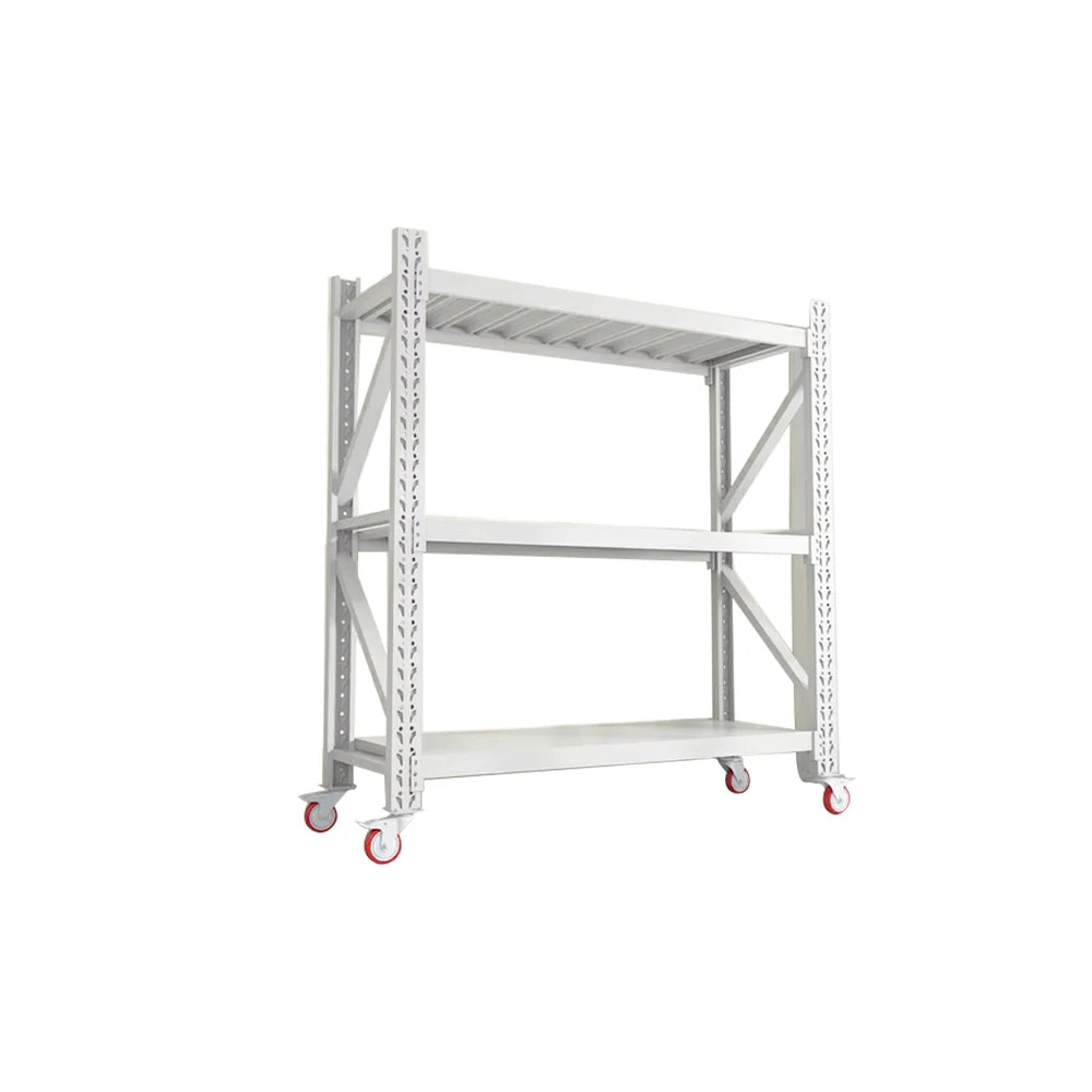 GROVIA 3-Tier 100/120cm Storage Shelving Rack, Screw-Free Steel Frame, Swivel Castors with Brakes, Stable Design - White