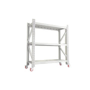 GROVIA 3-Tier 100/120cm Storage Shelving Rack, Screw-Free Steel Frame, Swivel Castors with Brakes, Stable Design - White