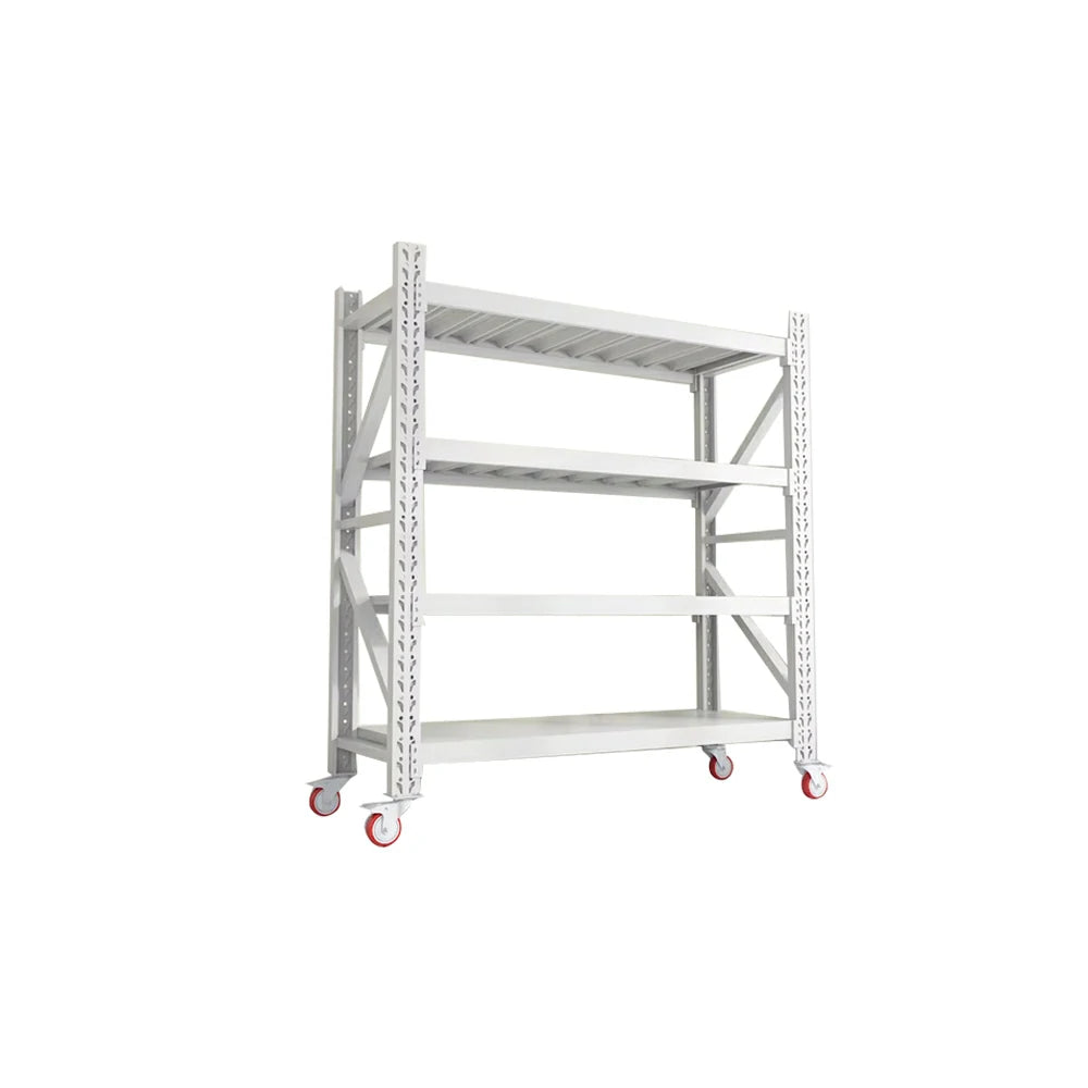 GROVIA 4-Tier 100/120cm Storage Shelving Rack, Screw-Free Steel Frame, Swivel Castors with Brakes, Stable Design - White