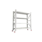 GROVIA 4-Tier 100/120cm Storage Shelving Rack, Screw-Free Steel Frame, Swivel Castors with Brakes, Stable Design - White