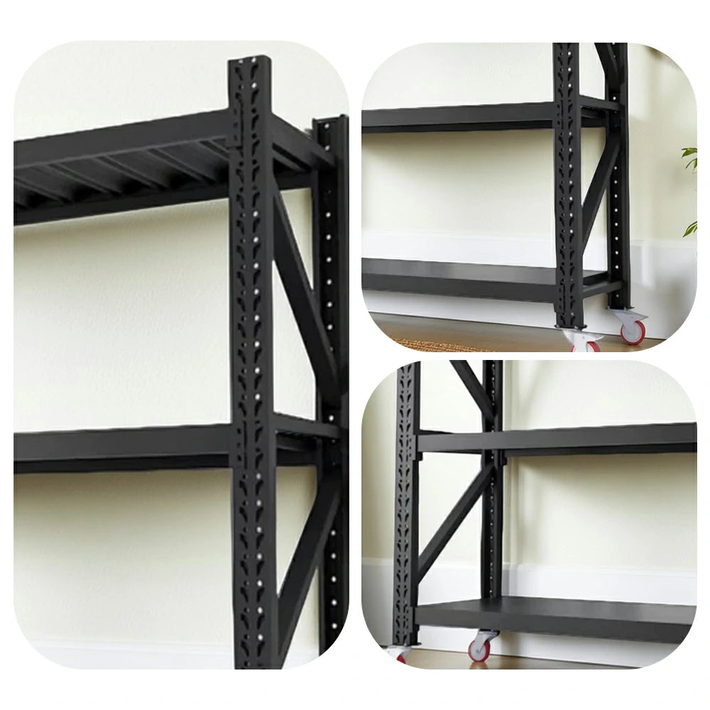GROVIA 3-Tier 100/120cm Storage Shelving Rack, Screw-Free Steel Frame, Swivel Castors with Brakes, Stable Design - Black