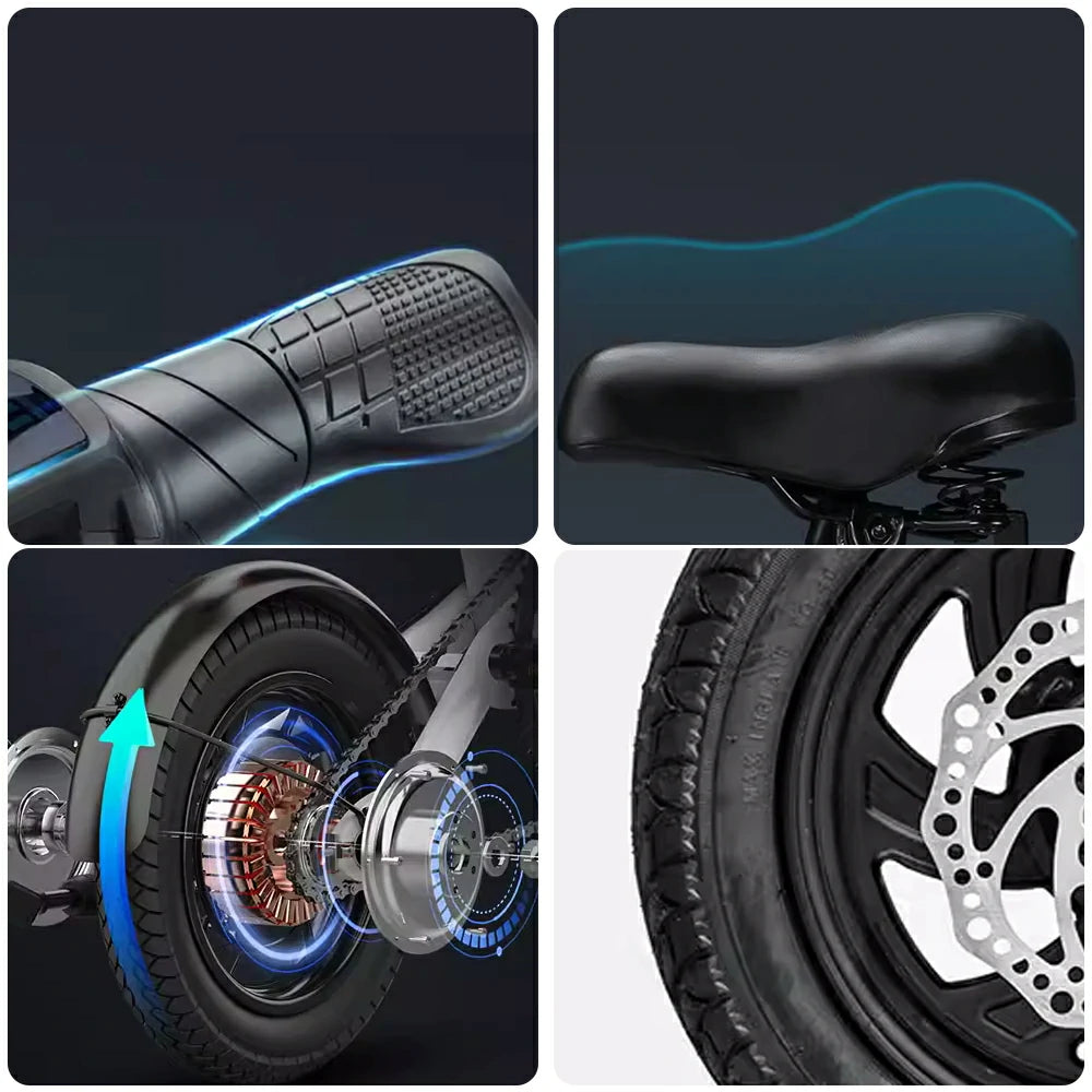 VOLTUS Electric Bike 400W Motor, 36V Lithium Battery, Waterproof, Adjustable Height, Aluminum Frame, 40km Assist Range, Extended Mudguards