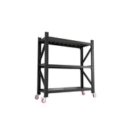 GROVIA 3-Tier 100/120cm Storage Shelving Rack, Screw-Free Steel Frame, Swivel Castors with Brakes, Stable Design - Black