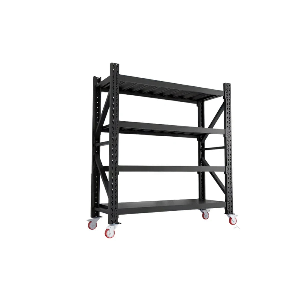 GROVIA 4-Tier 100/120cm Storage Shelving Rack, Screw-Free Steel Frame, Swivel Castors with Brakes, Stable Design - Black