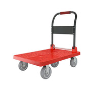 GROVIA Heavy-Duty Platform Trolley - 110x66cm Reinforced Dual-Tube Frame, 6-Inch Industrial Grey Rubber Wheels, Stable & Smooth Transport - Red