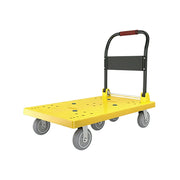 GROVIA Heavy-Duty Platform Trolley - 110x66cm Reinforced Dual-Tube Frame, 6-Inch Industrial Grey Rubber Wheels, Stable & Smooth Transport - Yellow