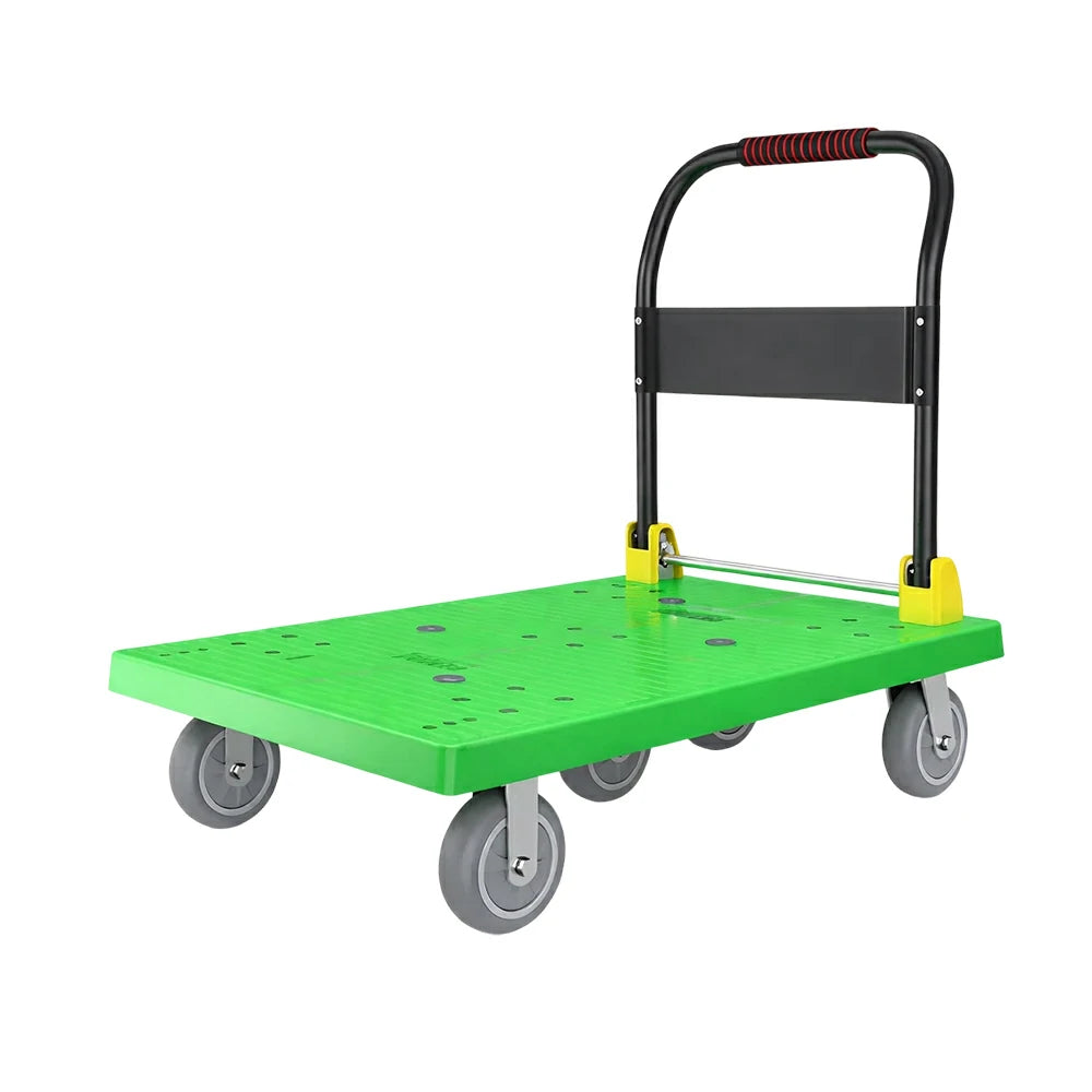 GROVIA Heavy-Duty Platform Trolley - 110x66cm Reinforced Dual-Tube Frame, 6-Inch Industrial Grey Rubber Wheels, Stable & Smooth Transport - Green