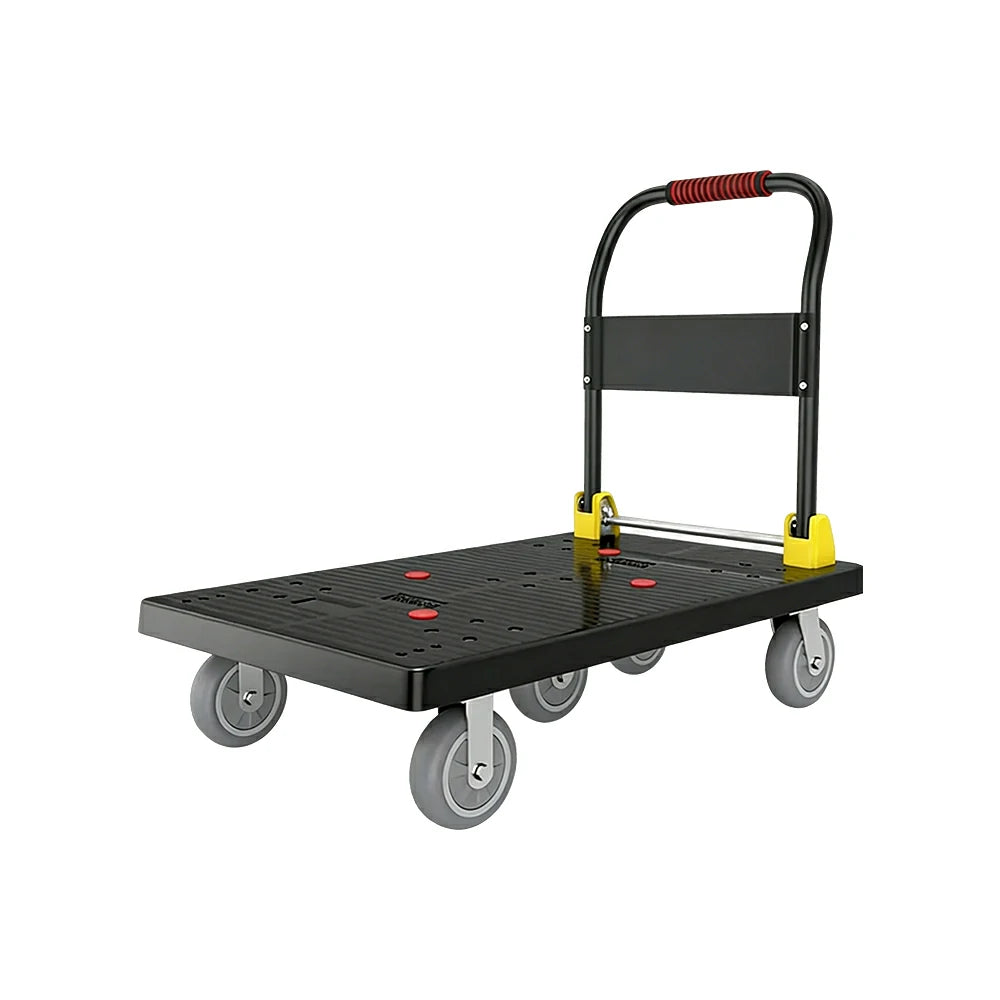 GROVIA Heavy-Duty Platform Trolley - 110x66cm Reinforced Dual-Tube Frame, 6-Inch Industrial Grey Rubber Wheels, Stable & Smooth Transport - Black
