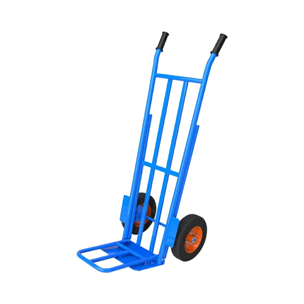 GROVIA Heavy-Duty Hand Truck - 1.3m Double-Tube Frame, 450kg Load Capacity, 10-Inch Solid Wheels, Reinforced Industrial Design - Blue