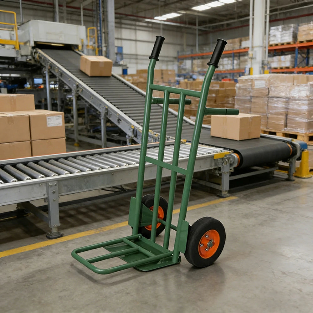GROVIA Heavy-Duty Hand Truck - 500kg Load, 1.3m Reinforced Frame with Support Legs, 10-Inch Solid Wheels, Industrial Transport - Green