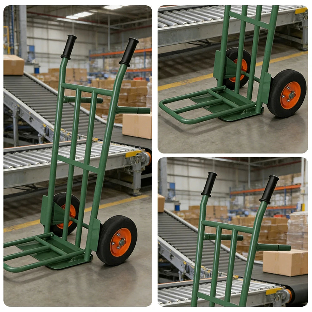 GROVIA Heavy-Duty Hand Truck - 500kg Load, 1.3m Reinforced Frame with Support Legs, 10-Inch Solid Wheels, Industrial Transport - Green