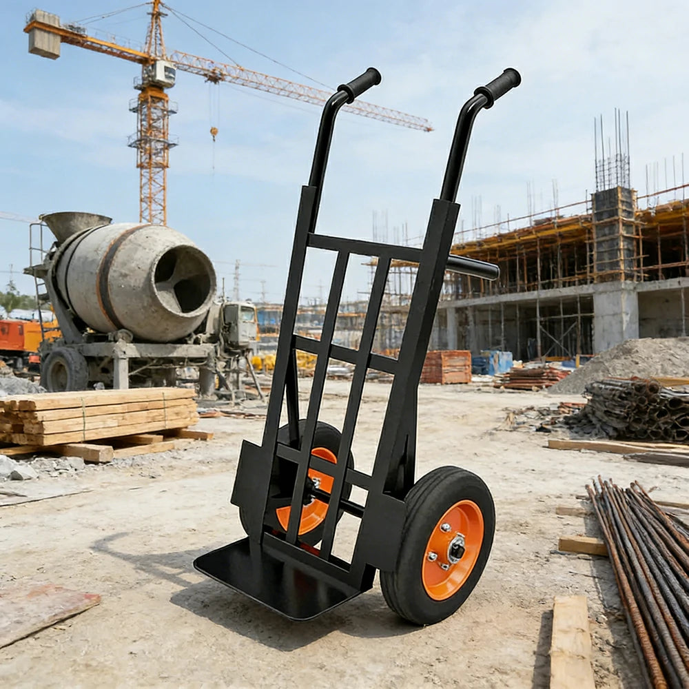 GROVIA Heavy-Duty Hand Truck - 1.3m Reinforced Angle Steel Frame, 450kg Load Capacity, 10-Inch Solid Wheels, Support Leg Design - Black