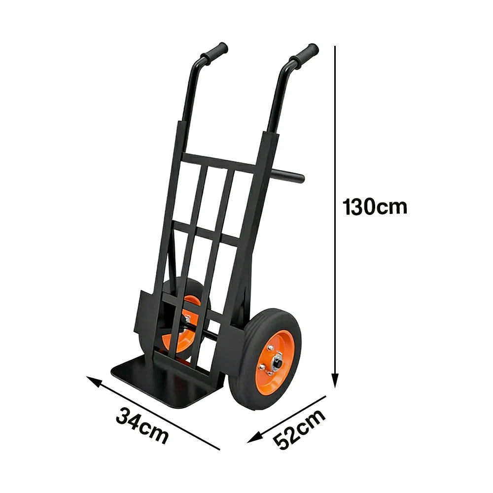 GROVIA Heavy-Duty Hand Truck - 1.3m Reinforced Angle Steel Frame, 450kg Load Capacity, 10-Inch Solid Wheels, Support Leg Design - Black
