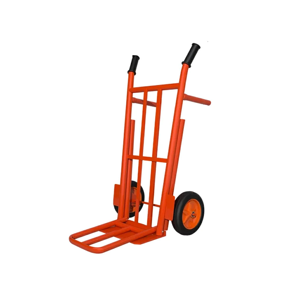 GROVIA Heavy-Duty Steel Hand Truck - 1.5m Reinforced Dual-Tube Frame, 600kg Load Capacity, 14-Inch Solid Wheels with Support Legs - Orange