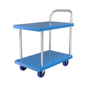 GROVIA Heavy-Duty Double Deck Platform Trolley - 73/90cm, Single Handle, Quiet TPR Wheels, 200/350kg Load Capacity - Blue