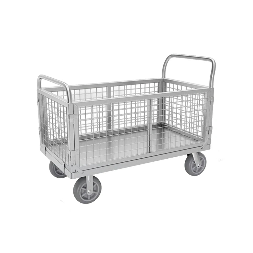 GROVIA Heavy-Duty Mesh Platform Trolley - 90x60cm, Foldable Cage Design, Quiet 6-Inch Rubber Wheels, 300kg Load Capacity - Silver