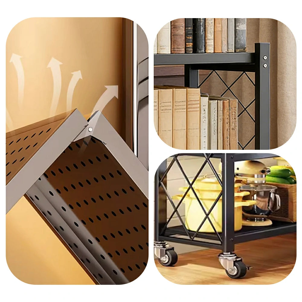 GROVIA 3-Tier Storage Rack, Tool-Free Snap-Lock Assembly, Heavy-Duty Steel Frame, Smooth Castors, Ventilated Shelves - Black