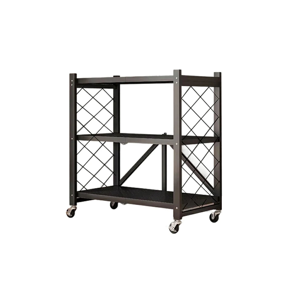 GROVIA 3-Tier Storage Rack, Tool-Free Snap-Lock Assembly, Heavy-Duty Steel Frame, Smooth Castors, Ventilated Shelves - Black