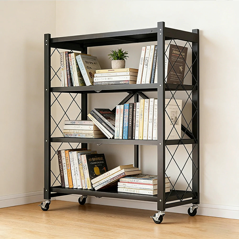 GROVIA 4-Tier Storage Rack, Tool-Free Snap-Lock Assembly, Heavy-Duty Steel Frame, Smooth Castors, Ventilated Shelves - Black