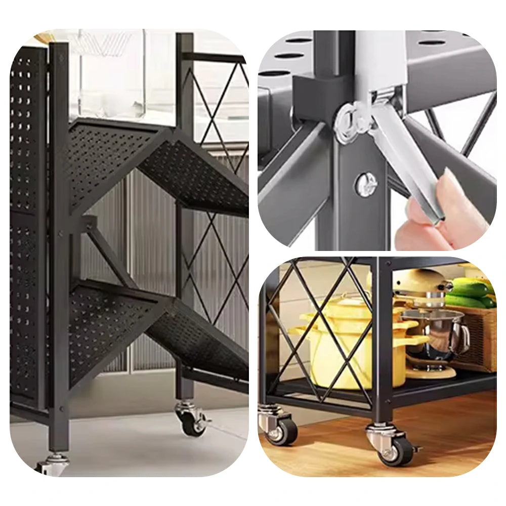 GROVIA 4-Tier Storage Rack, Tool-Free Snap-Lock Assembly, Heavy-Duty Steel Frame, Smooth Castors, Ventilated Shelves - Black