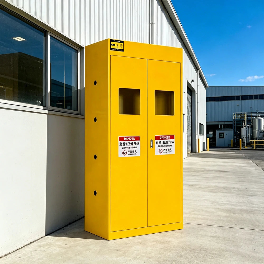 GROVIA Double Gas Cylinder Storage Cabinet No Alarm Safety Locker for Workshop - Yellow