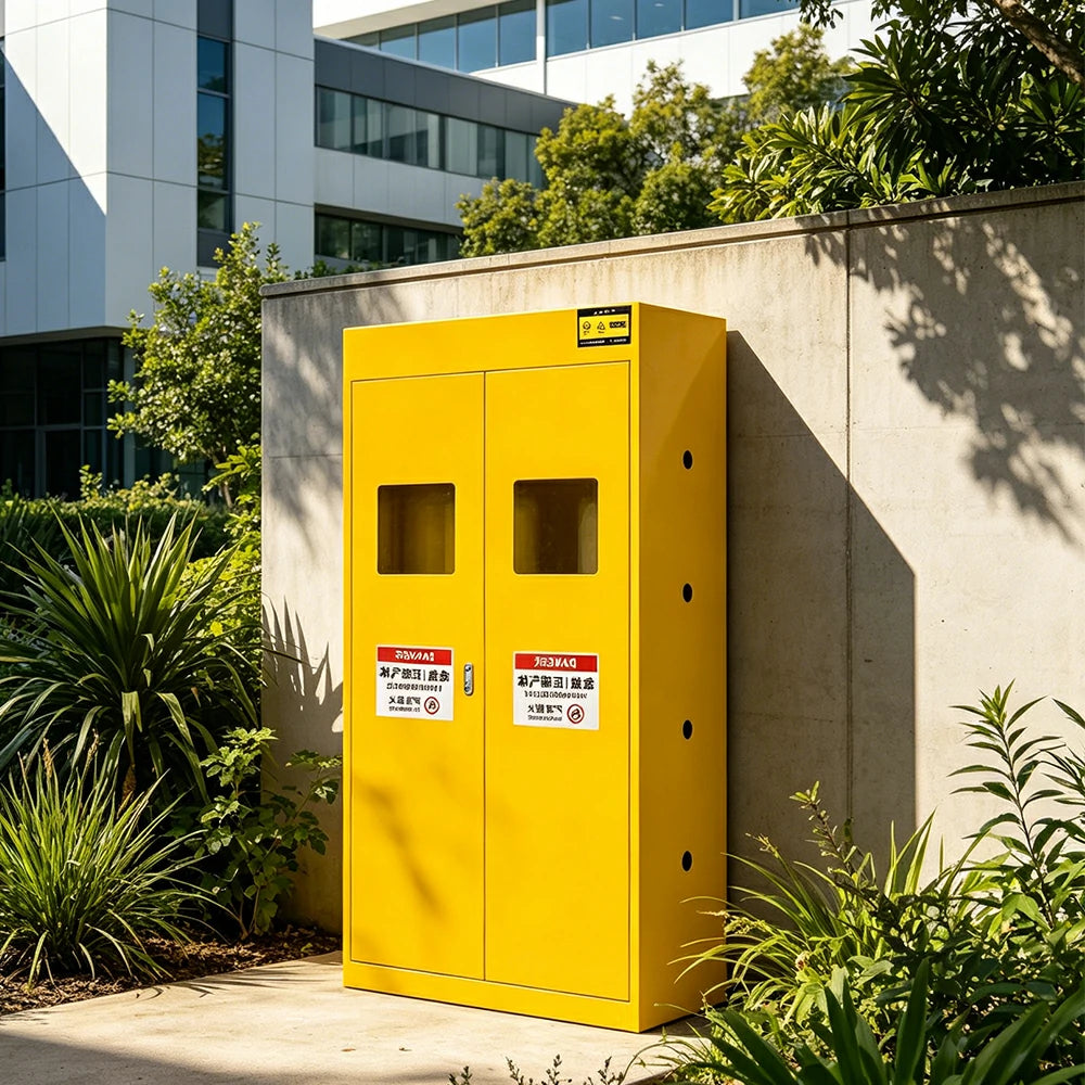 GROVIA Double Gas Cylinder Storage Cabinet No Alarm Safety Locker for Workshop - Yellow