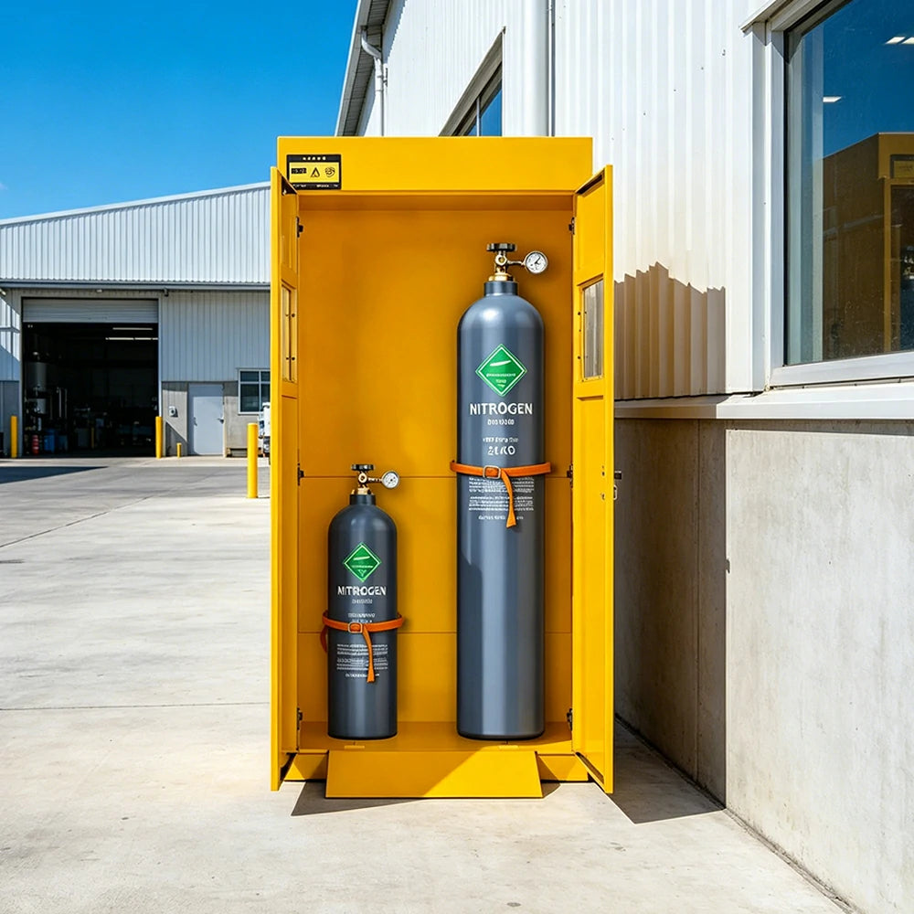 GROVIA Double Gas Cylinder Storage Cabinet No Alarm Safety Locker for Workshop - Yellow