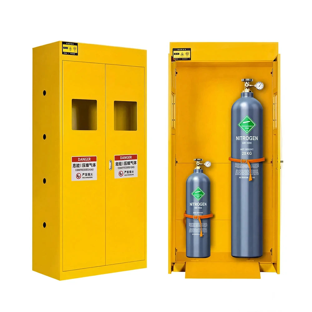 GROVIA Double Gas Cylinder Storage Cabinet No Alarm Safety Locker for Workshop - Yellow
