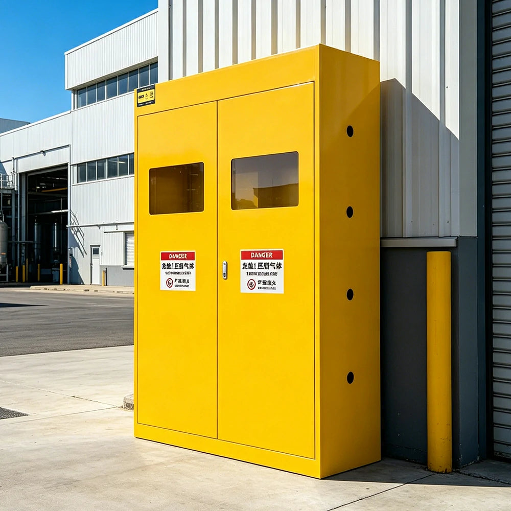 GROVIA Triple Gas Cylinder Storage Cabinet No Alarm Safety Locker for Workshop - Yellow