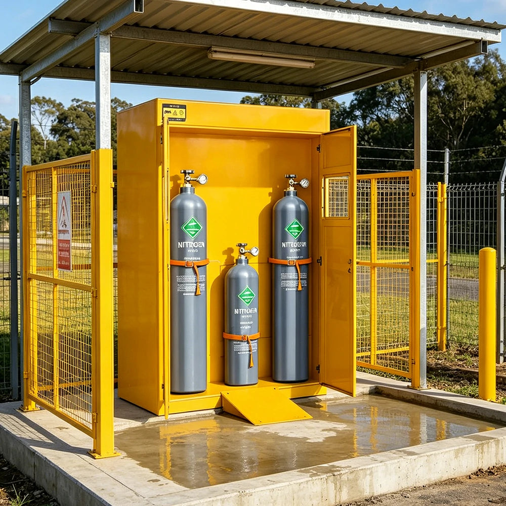 GROVIA Triple Gas Cylinder Storage Cabinet No Alarm Safety Locker for Workshop - Yellow