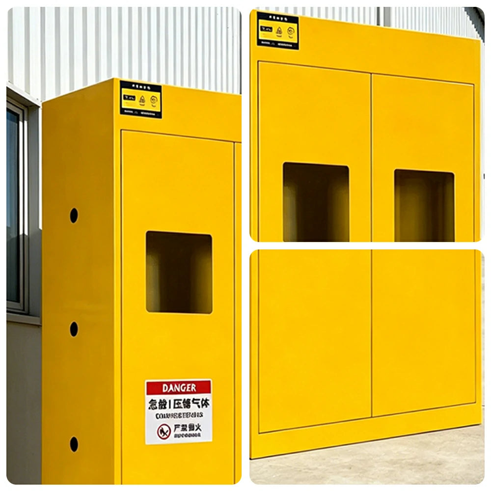 GROVIA Triple Gas Cylinder Storage Cabinet No Alarm Safety Locker for Workshop - Yellow