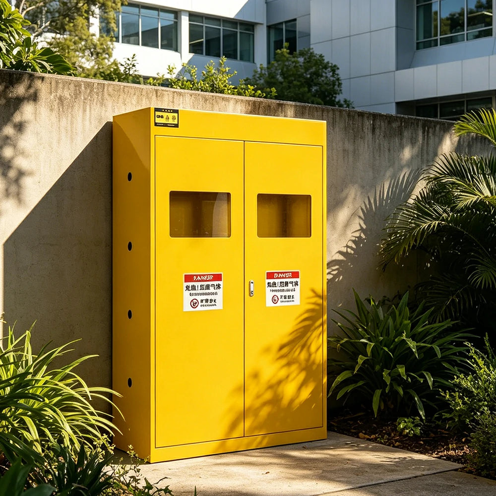 GROVIA Triple Gas Cylinder Storage Cabinet No Alarm Safety Locker for Workshop - Yellow