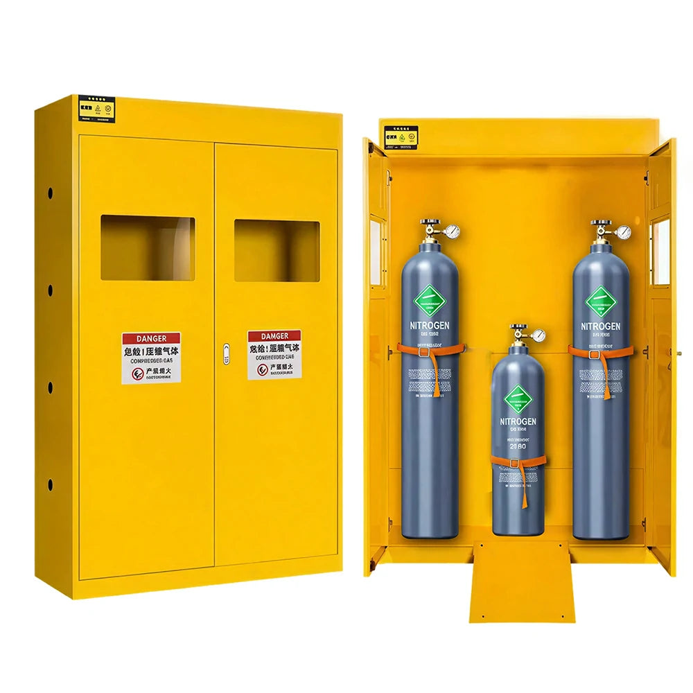 GROVIA Triple Gas Cylinder Storage Cabinet No Alarm Safety Locker for Workshop - Yellow